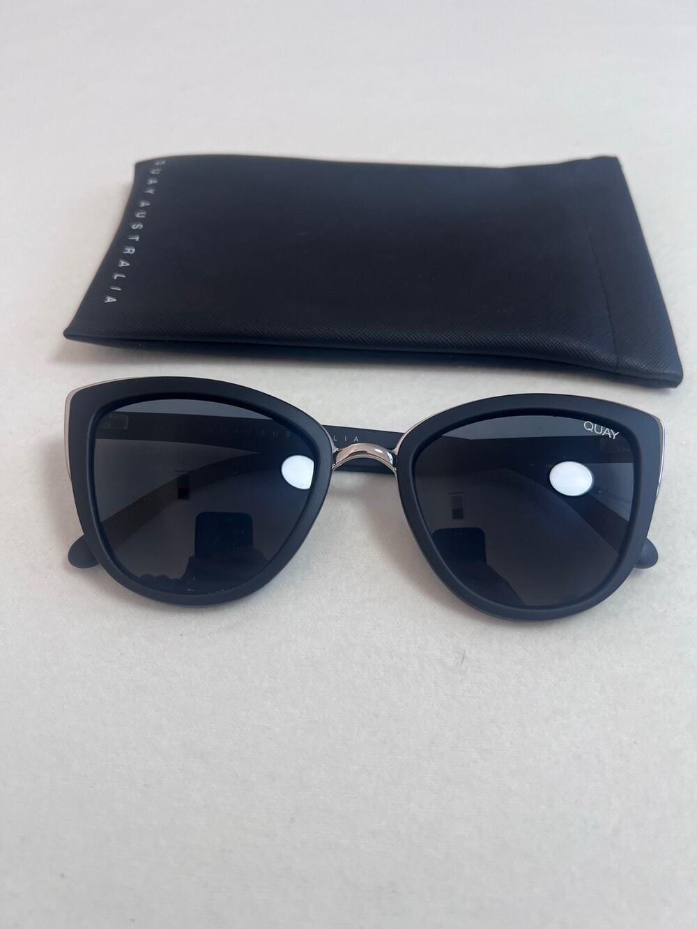Quay Australia Black Oversized Cat Eye Sunglasses + Case